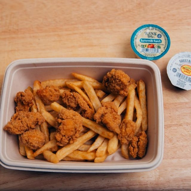 Popcorn Chicken With Fries.