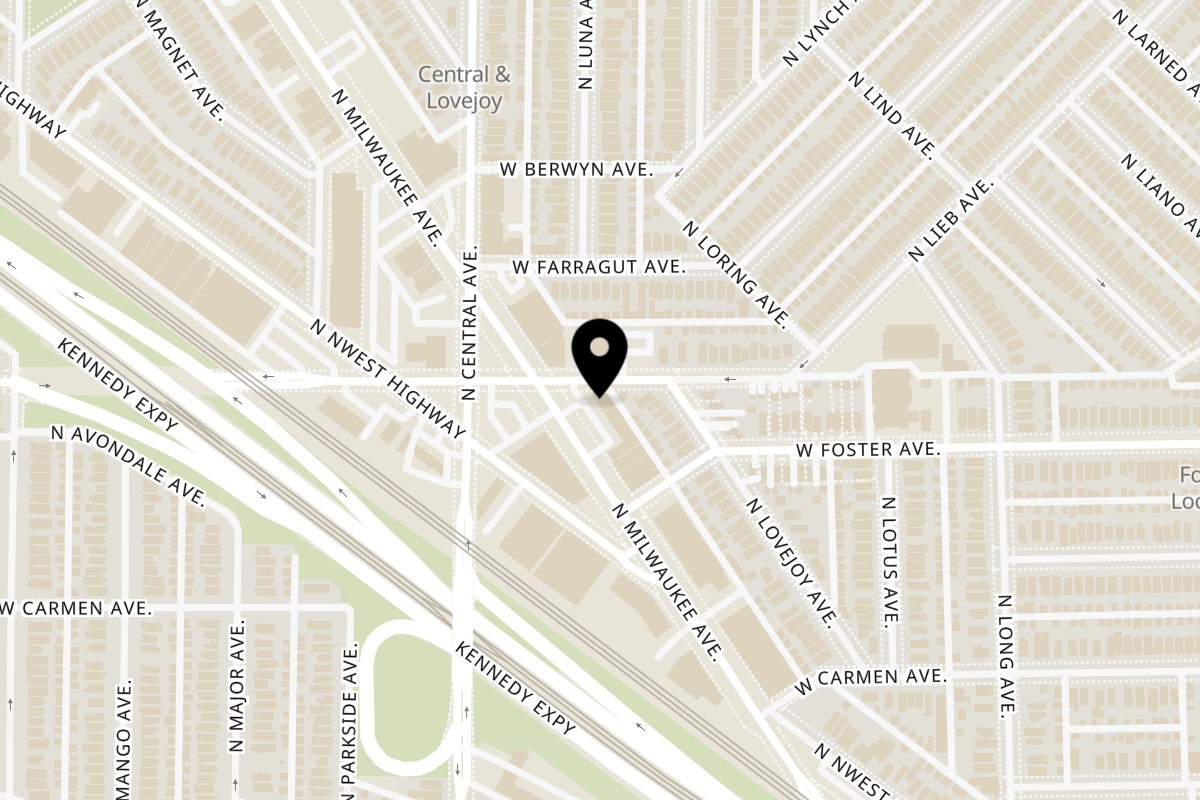Map showing the location of Jarasa Kabob Jefferson Park on 5233 N Milwaukee Ave in Chicago
