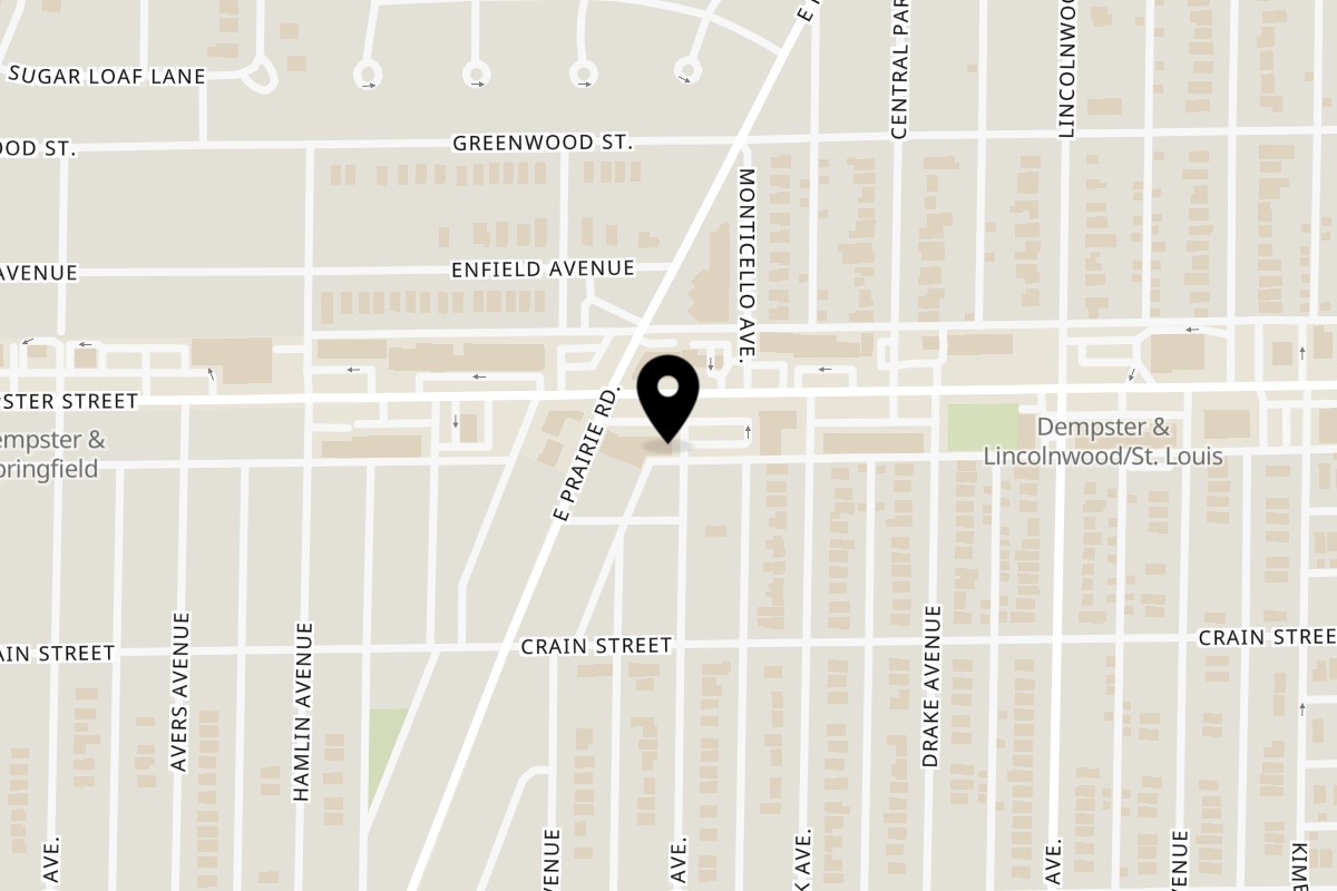 Map showing the location of Jarasa Kabob Skokie on 3641 Dempster St in Skokie